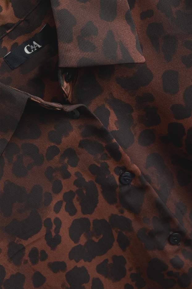 Donna - Camicetta - stampa leopardata - marrone scuro