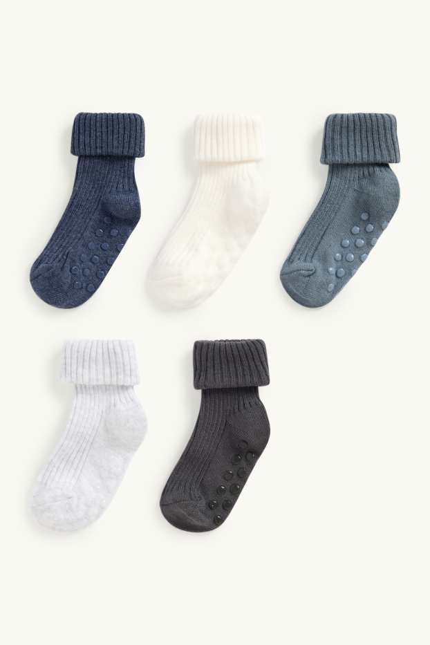 Baby Buben - Multipack 5er - Baby-Anti-Rutsch-Socken - gerippt - blau / grau