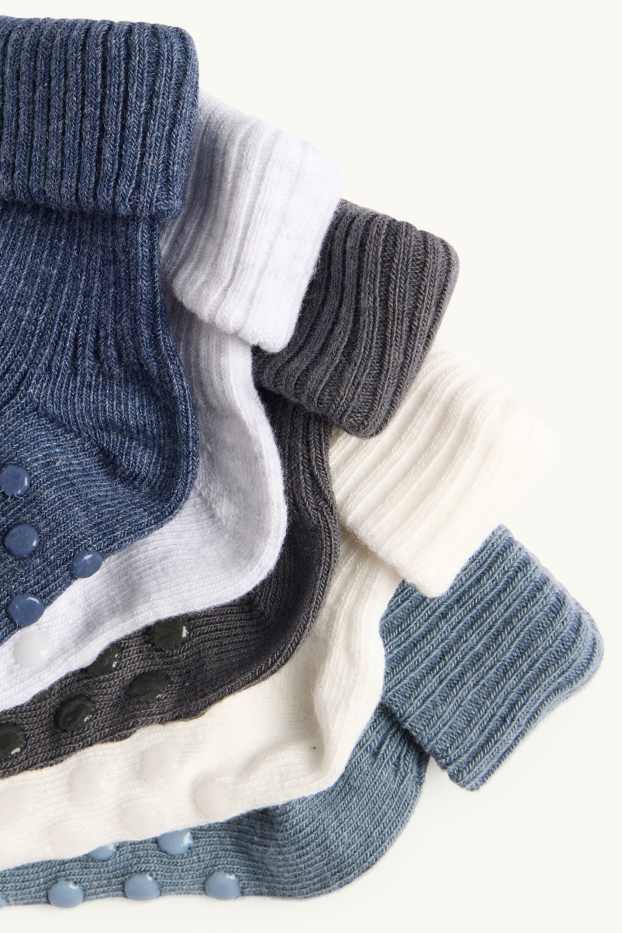 Baby Buben - Multipack 5er - Baby-Anti-Rutsch-Socken - gerippt - blau / grau