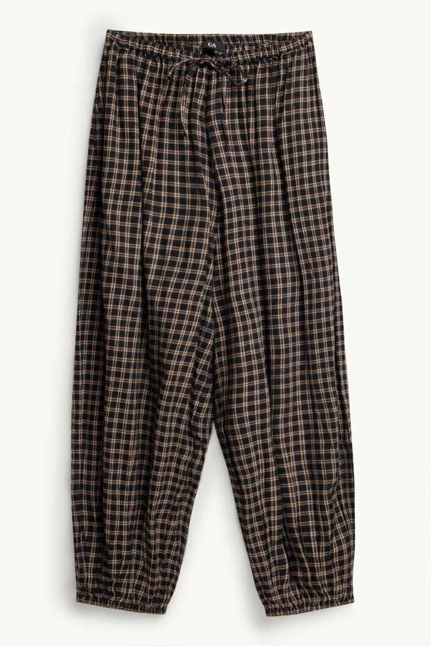 Damen - Haremshose - Mid Waist - Barrel Leg - kariert - schwarz / beige