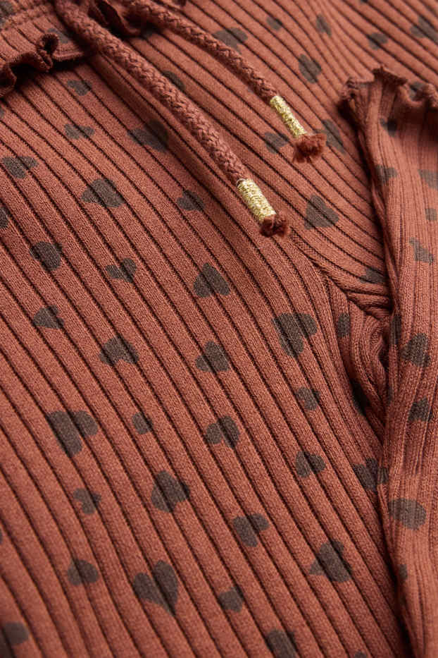 Children Girls - Heart - flared leggings - ribbed - rust