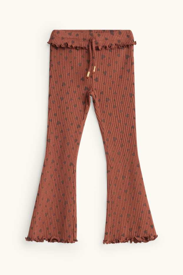 Children Girls - Heart - flared leggings - ribbed - rust