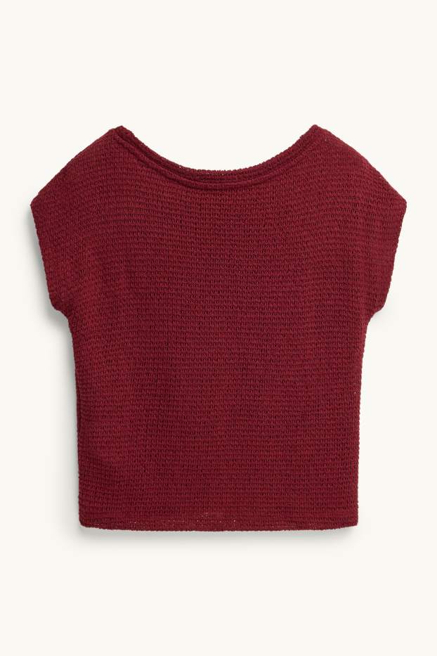 Femmes - T-shirt de maille - relaxed fit - texturé - bordeaux