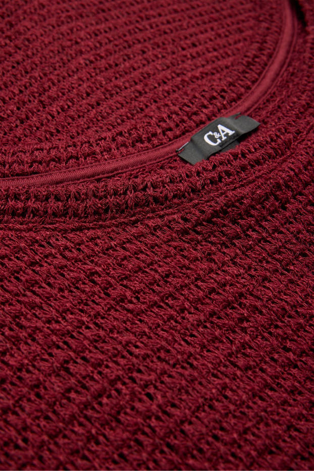 Femmes - T-shirt de maille - relaxed fit - texturé - bordeaux