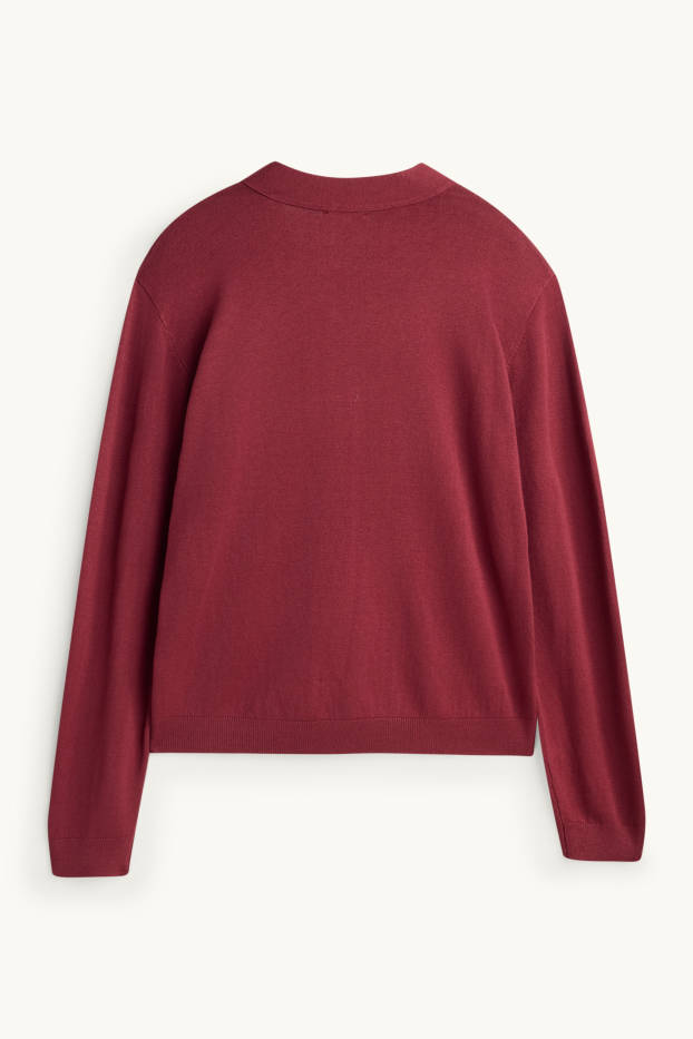 Women - Fine knit jumper with knot detail - dark red