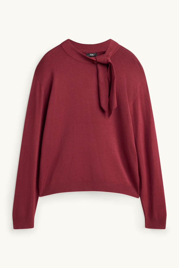 Women - Fine knit jumper with knot detail - dark red