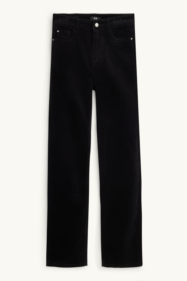 Dames - Corduroy broek - high waist - straight fit- LYCRA ® - zwart