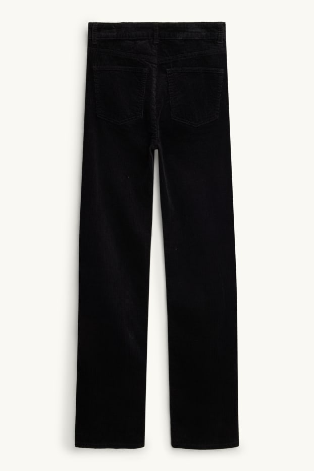 Dames - Corduroy broek - high waist - straight fit- LYCRA ® - zwart