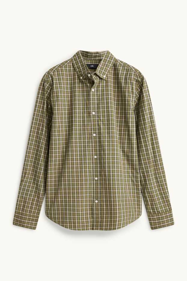 Men - Shirt - regular fit - button-down collar - check - green / cremewhite