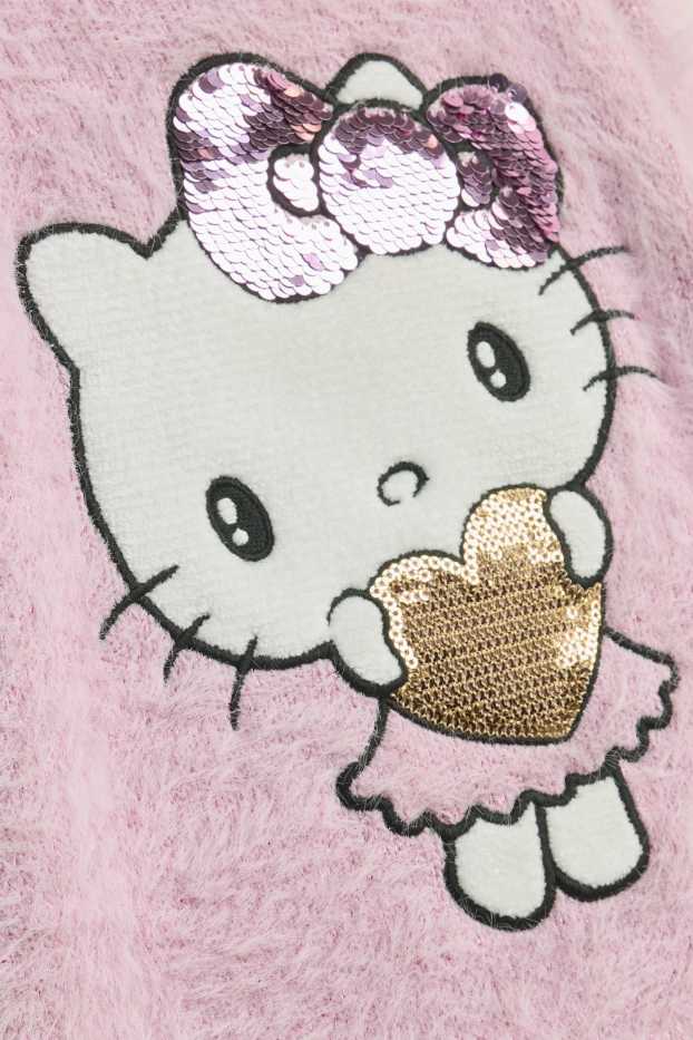 Enfants filles - Hello Kitty - sweat en imitation fourrure - effet brillant - rose