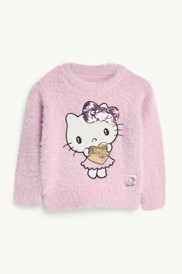 Enfants filles - Hello Kitty - sweat en imitation fourrure - effet brillant - rose