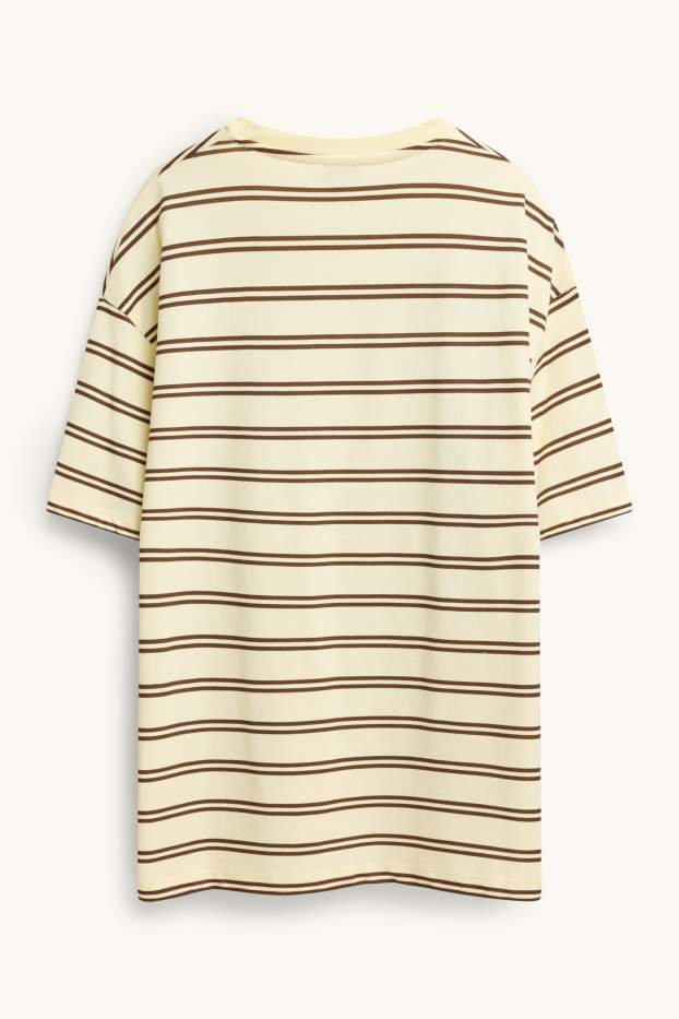 Dames - T-shirt - oversized - gestreept - bruin / crème wit