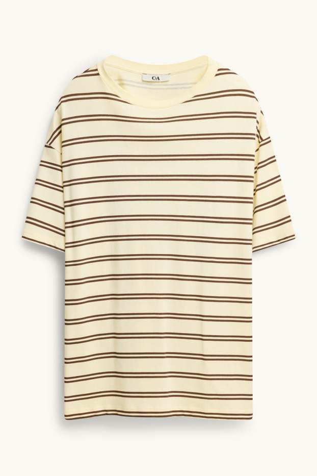 Dames - T-shirt - oversized - gestreept - bruin / crème wit