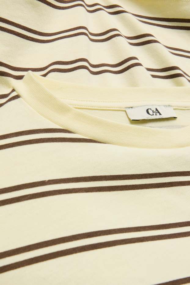 Dames - T-shirt - oversized - gestreept - bruin / crème wit