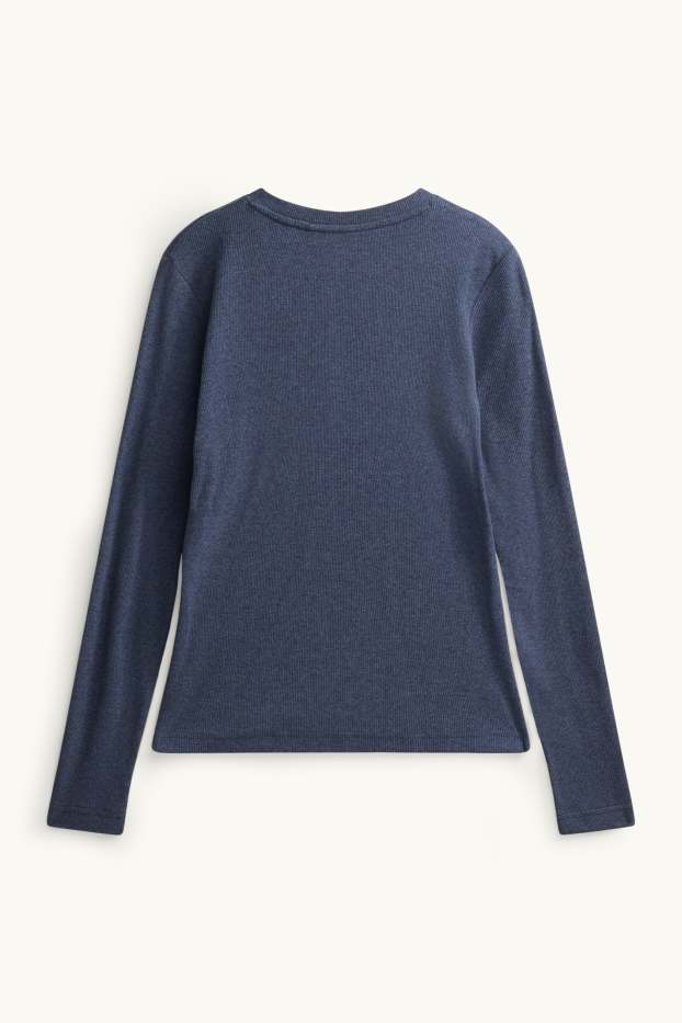 Femei - Tricou henley - slim fit - reiat - albastru închis