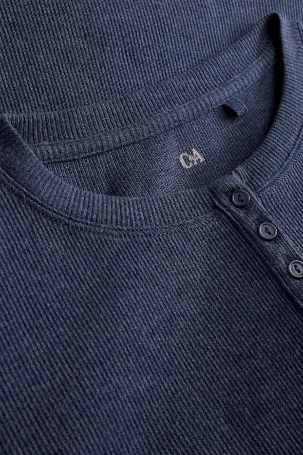 Femei - Tricou henley - slim fit - reiat - albastru închis
