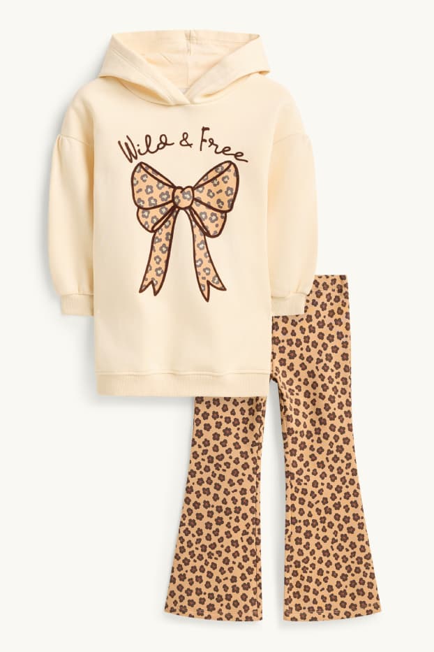 Kinder Mädchen - Schleife - Set - Hoodie und Flared Leggings - 2 teilig - cremeweiss