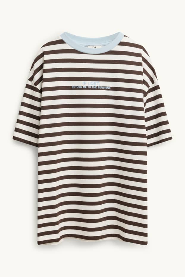 Femei - Tricou - maro / alb-crem