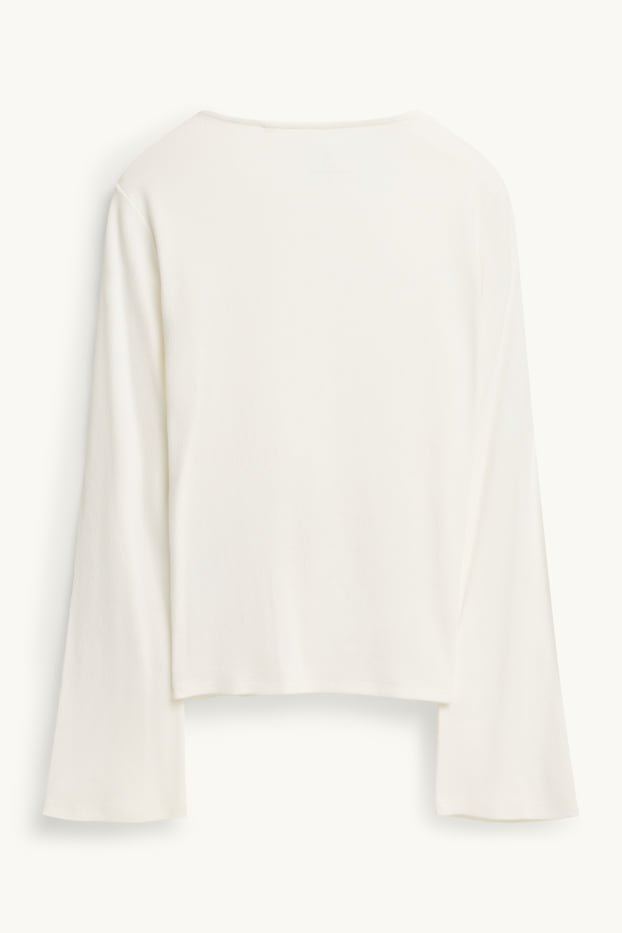 Women - Long sleeve top - slim fit - ribbed - cremewhite