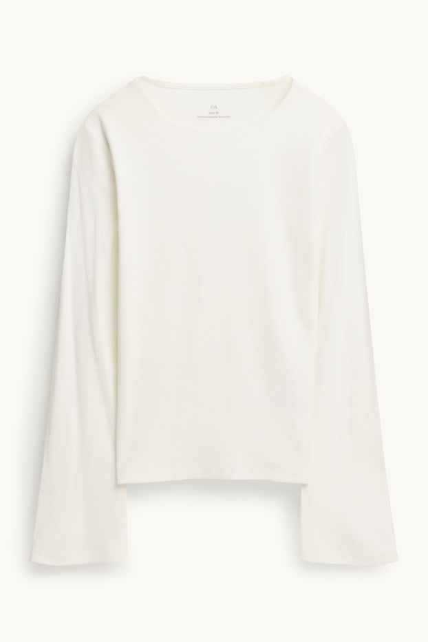 Women - Long sleeve top - slim fit - ribbed - cremewhite