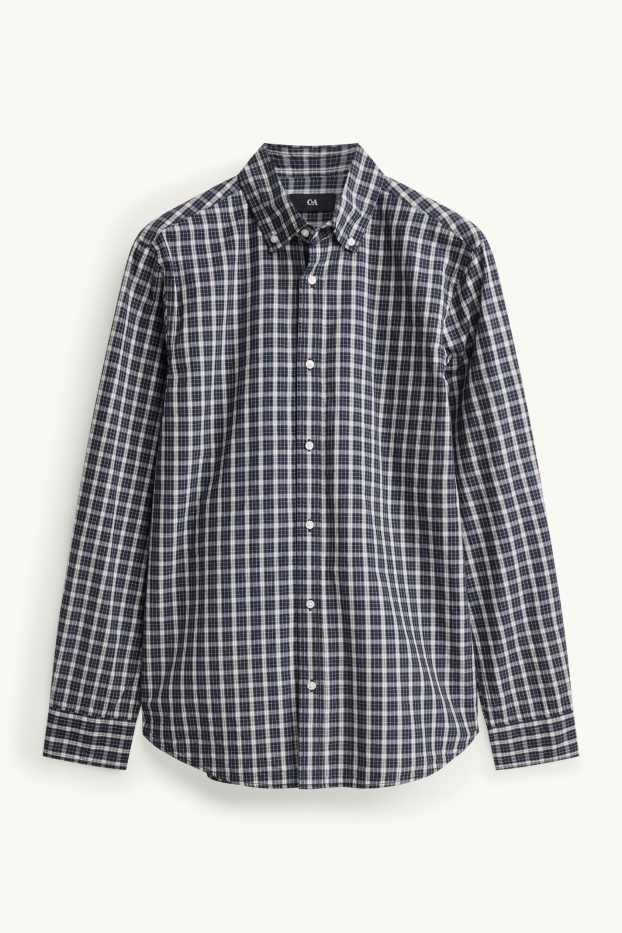 Hommes - Chemise - regular fit - col button-down - à carreaux - bleu foncé / blanc