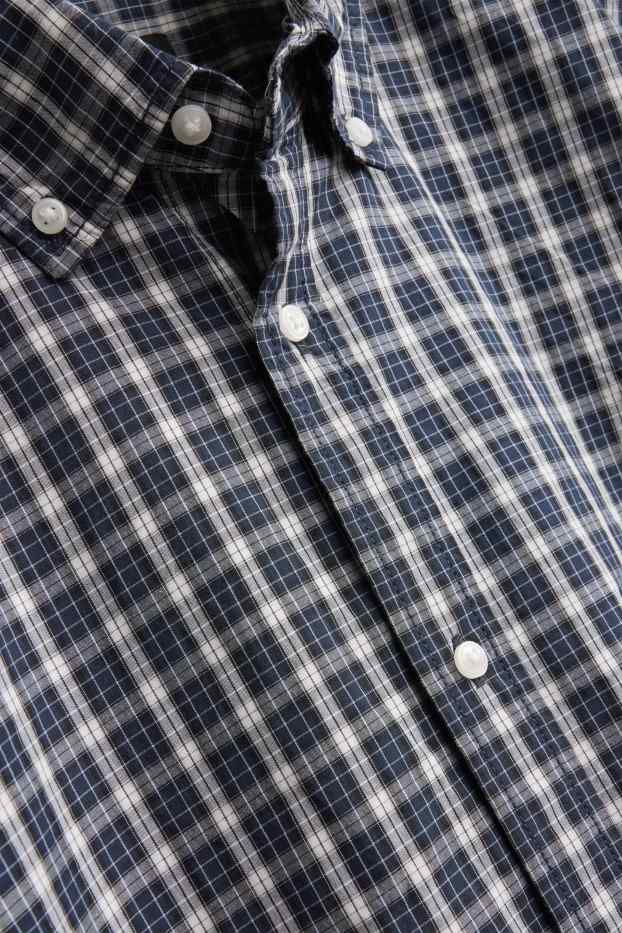 Hommes - Chemise - regular fit - col button-down - à carreaux - bleu foncé / blanc