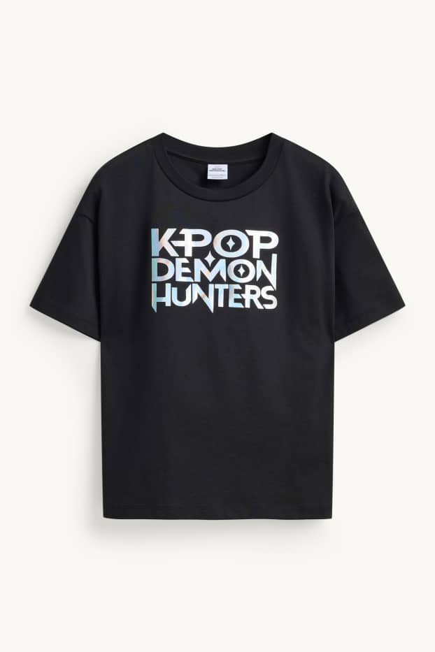 Children Girls - K-Pop Demon Hunters - short sleeve T-shirt - shiny - black