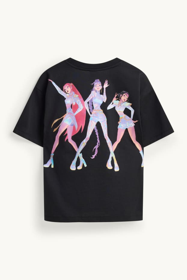 Children Girls - K-Pop Demon Hunters - short sleeve T-shirt - shiny - black