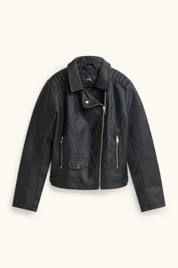 Enfants filles - Blouson motard - matière synthétique - noir