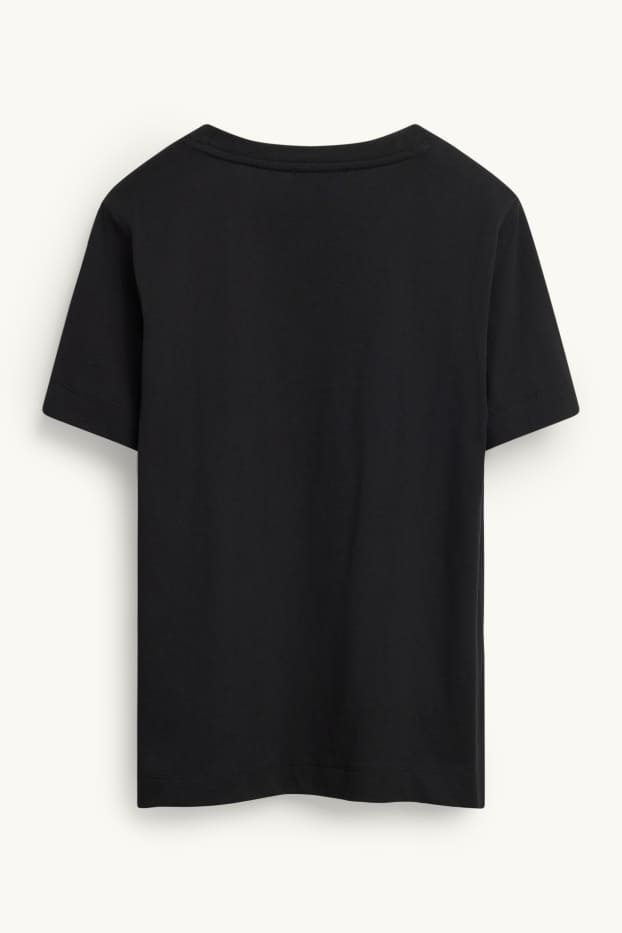 Dames - T-shirt - regular fit - gebloemd - zwart