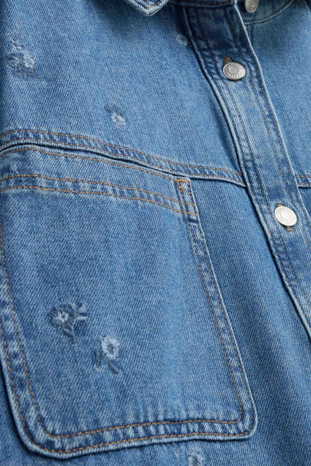 Femei - Bluză din denim - brodată - denim-albastru