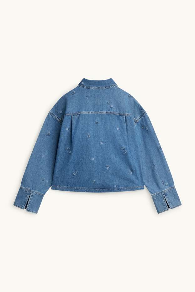 Femei - Bluză din denim - brodată - denim-albastru