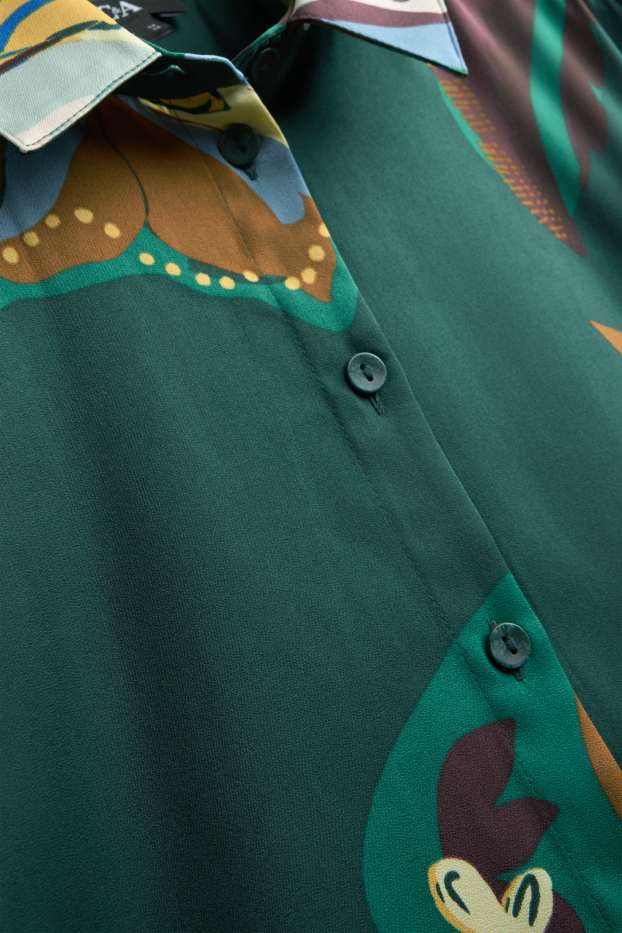 Femmes - Chemisier en satin - regular fit - à fleurs - vert foncé