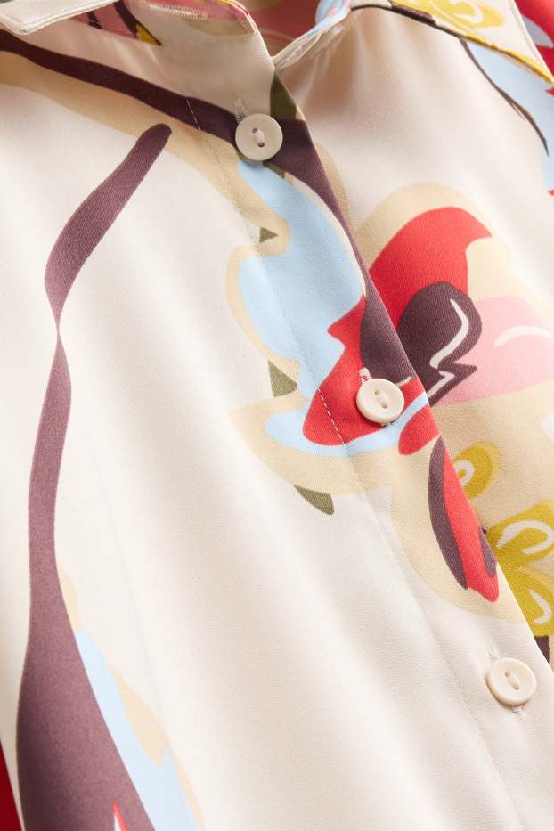 Femmes - Chemisier en satin - regular fit - à fleurs - rouge / blanc crème