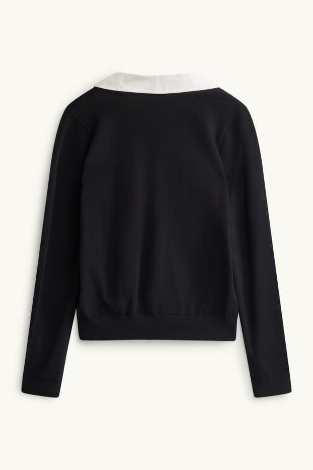 Femmes - Pull à encolure en V - look 2-en-1 - noir / blanc