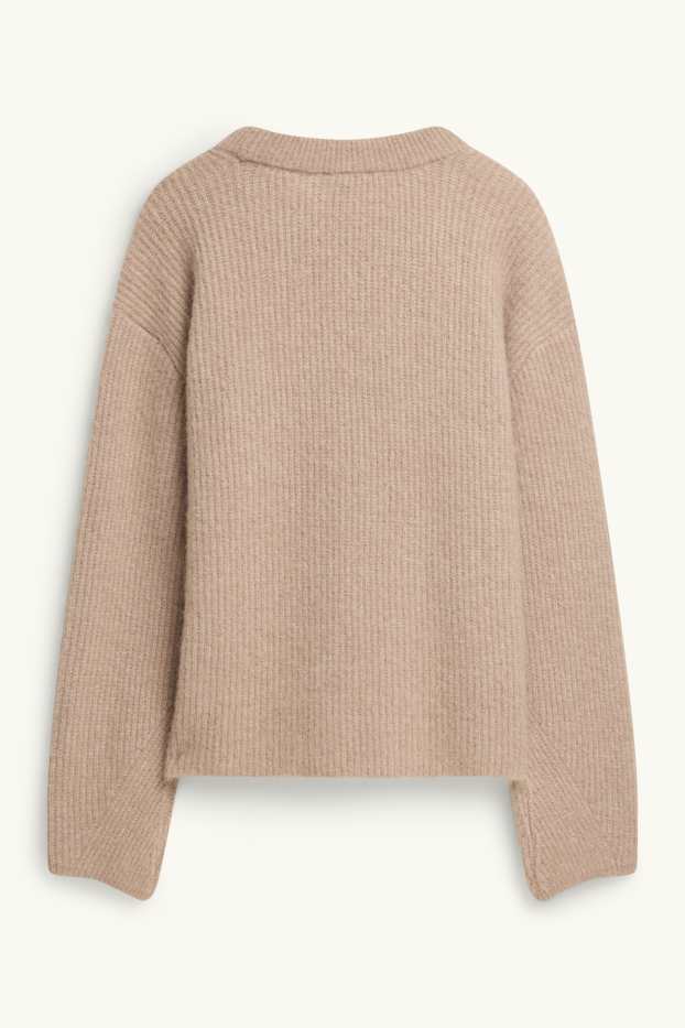 Damen - Strickpullover - gerippt - beige