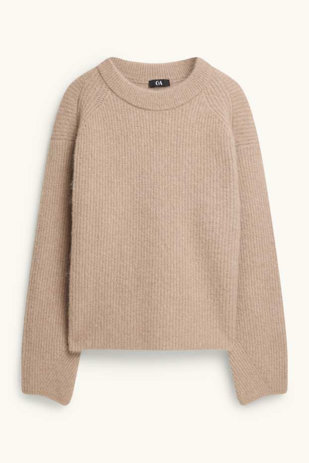 Damen - Strickpullover - gerippt - beige