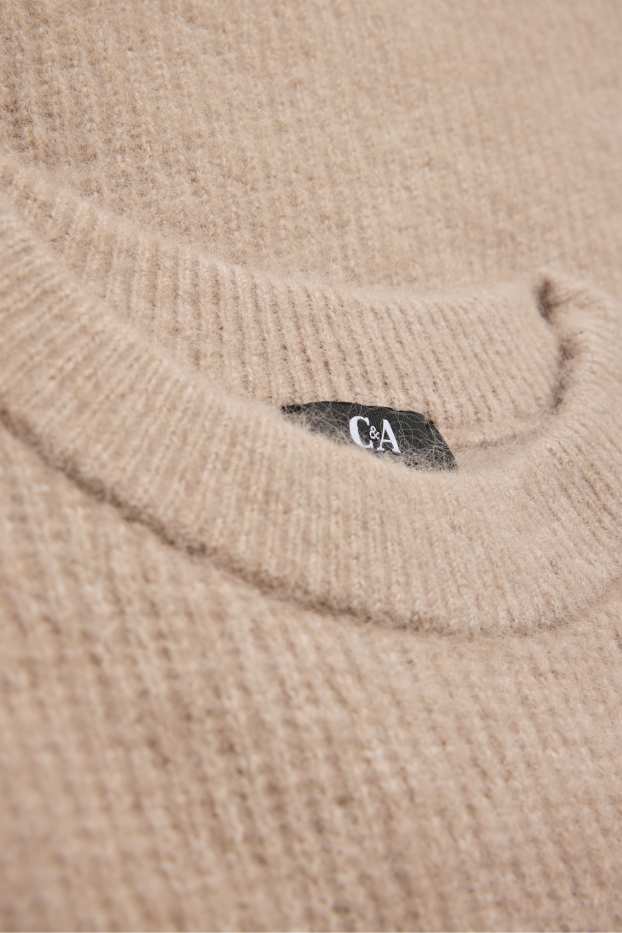 Damen - Strickpullover - gerippt - beige