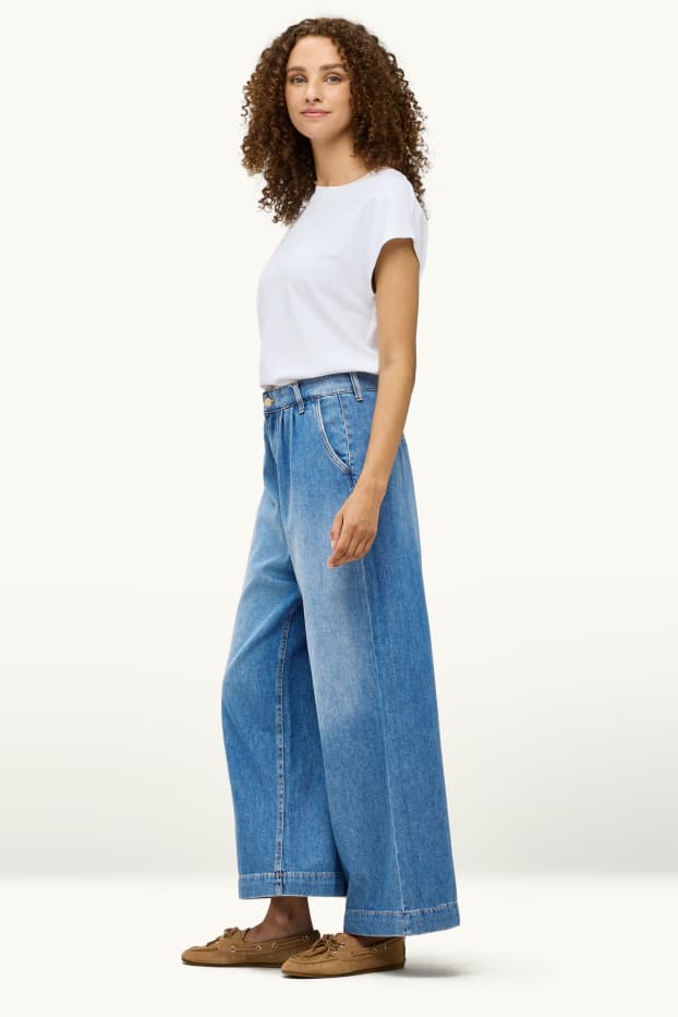 Femei - Wide leg jeans - talie înaltă - albastru