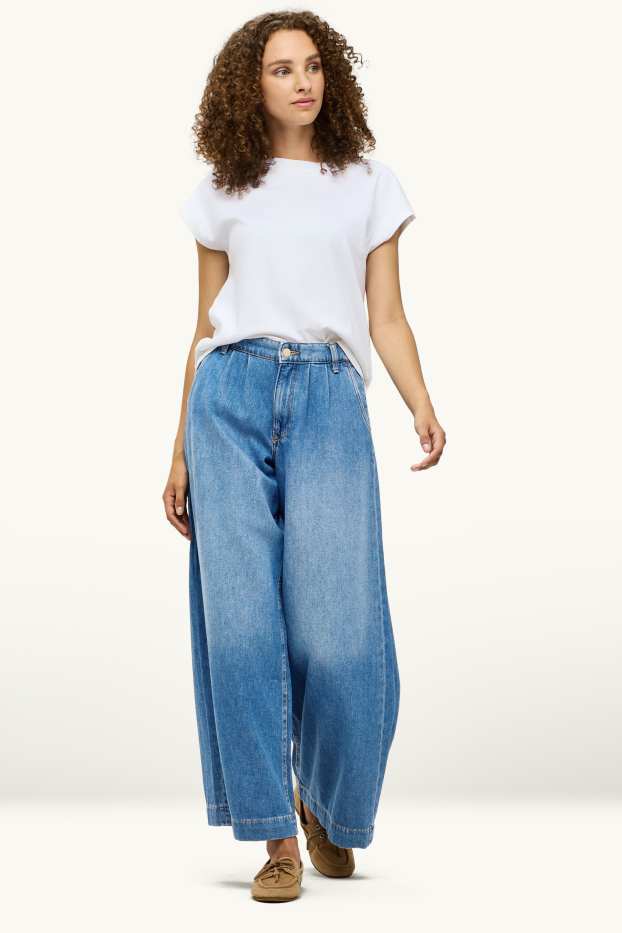 Femei - Wide leg jeans - talie înaltă - albastru