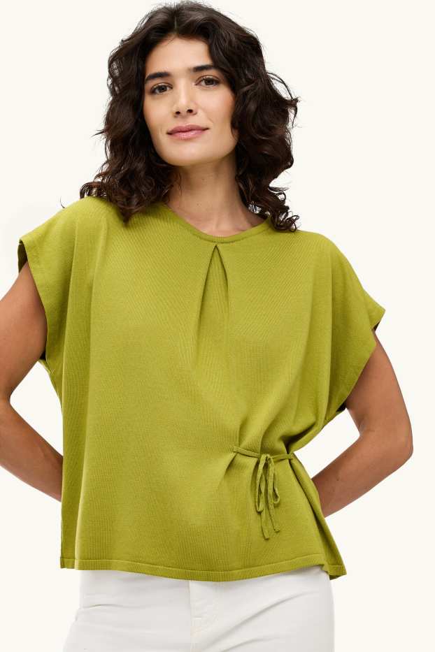 Damen - Strickpullover - kurzarm - grün