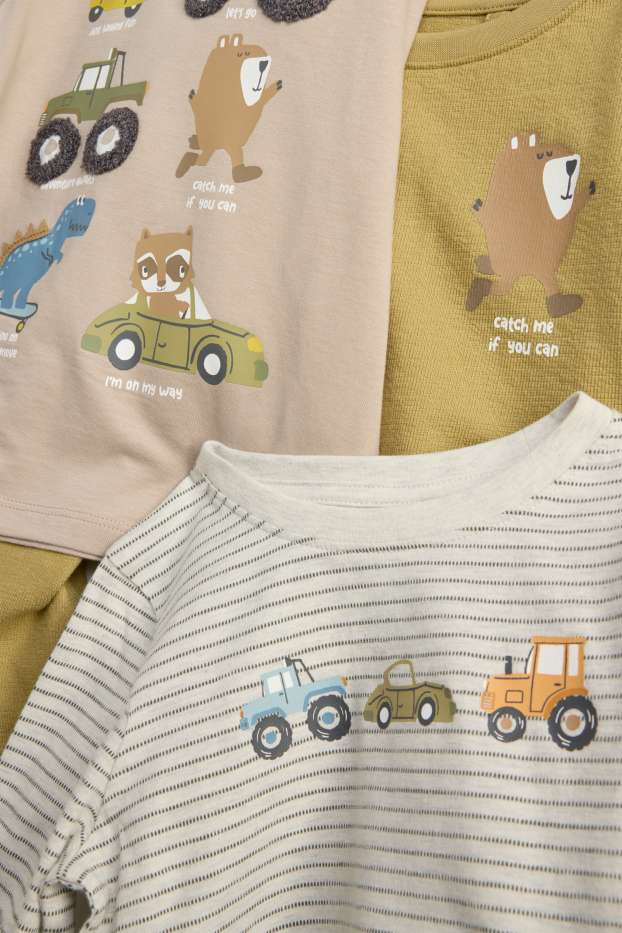 Bambini - Confezione da 3 - veicolo e animali - maglia a maniche lunghe - beige