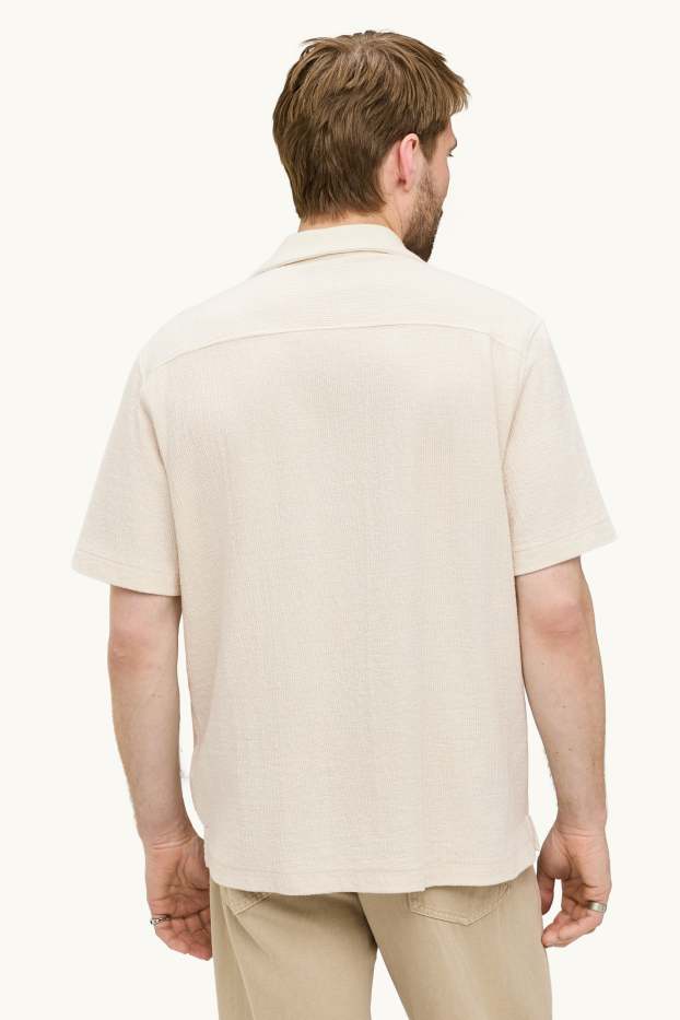 Uomo - Camicia - regular fit - revers - tessuto tramato - bianco