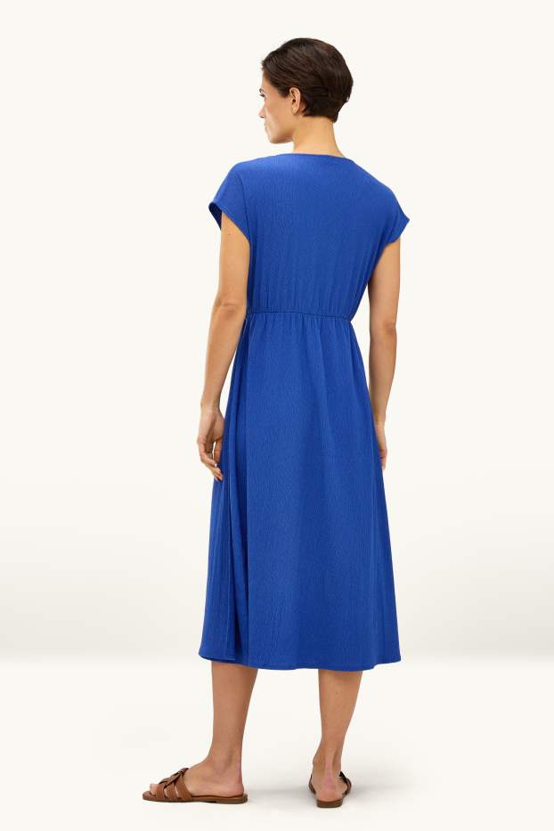 Donna - Vestito fit & flare con scollo a V - tessuto tramato - blu