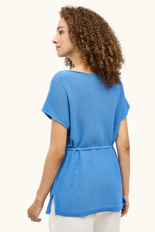 Femmes - Pull en maille - manches courtes - bleu