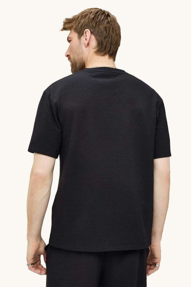 Heren - T-shirt - regular fit - met structuur - zwart