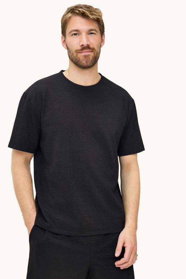 Heren - T-shirt - regular fit - met structuur - zwart
