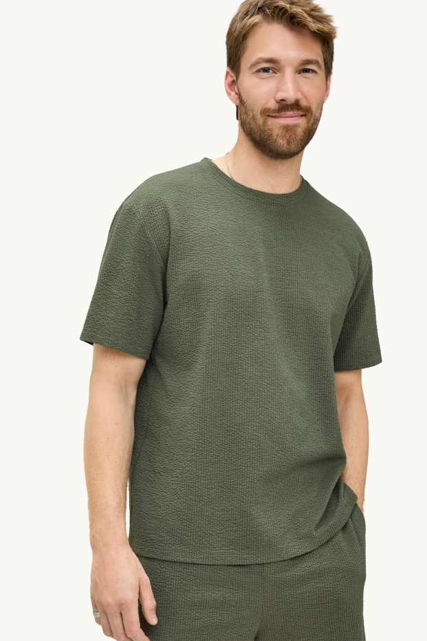 Heren - T-shirt - regular fit - met structuur - groen