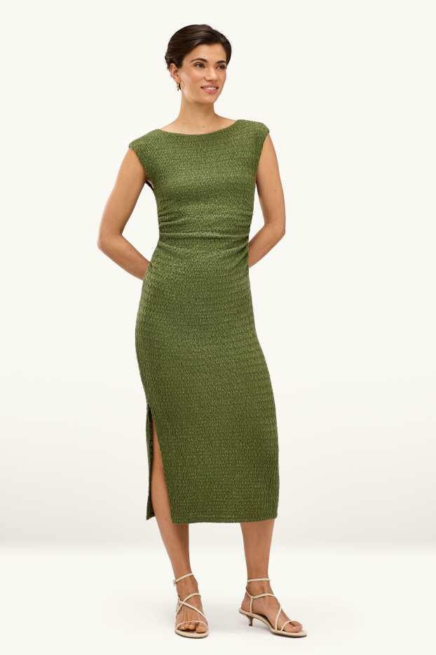 Dames - Bodycon jurk - met structuur - donkergroen