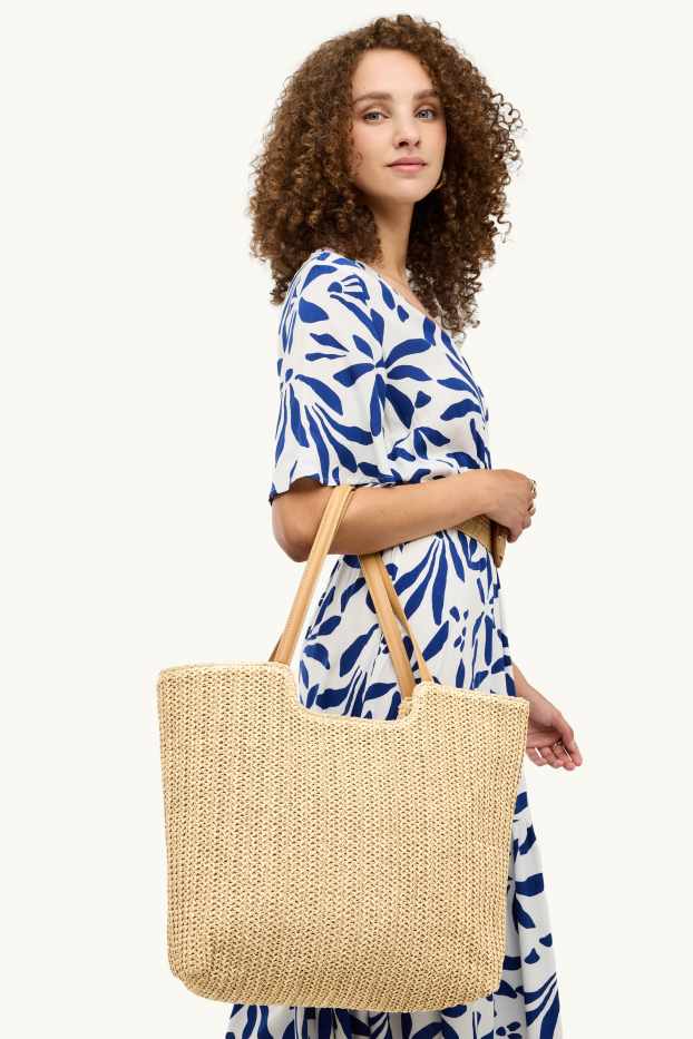 Femei - Geantă shopper de paie mare - bej
